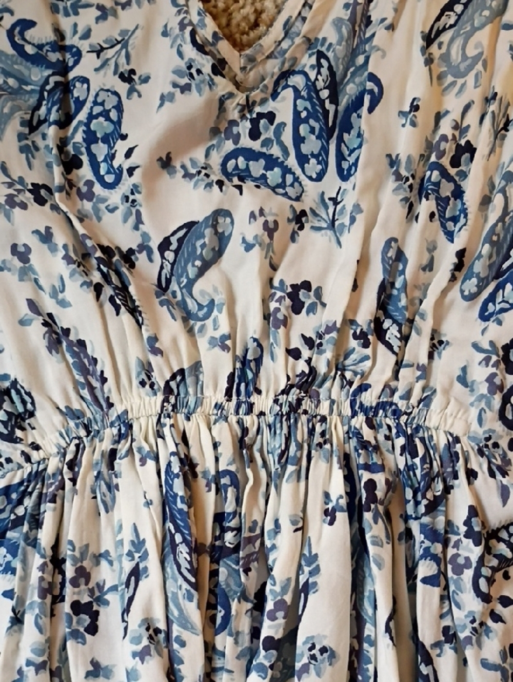 Lucky Brand White and Blue Paisley V-Neck Maxi Dress - Picture 3 of 10